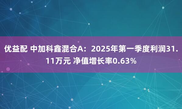 优益配 中加科鑫混合A：2025年第一季度利润31.11万元 净值增长率0.63%