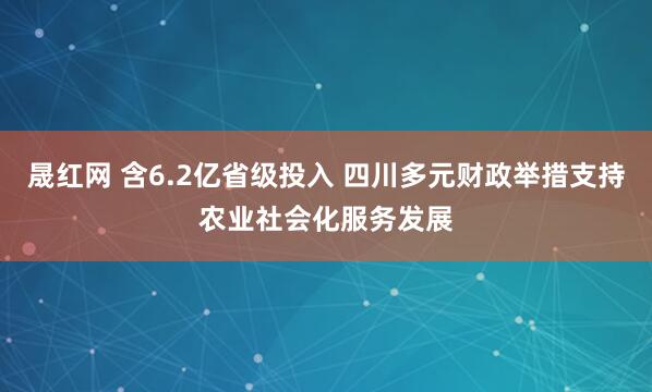晟红网 含6.2亿省级投入 四川多元财政举措支持农业社会化服务发展